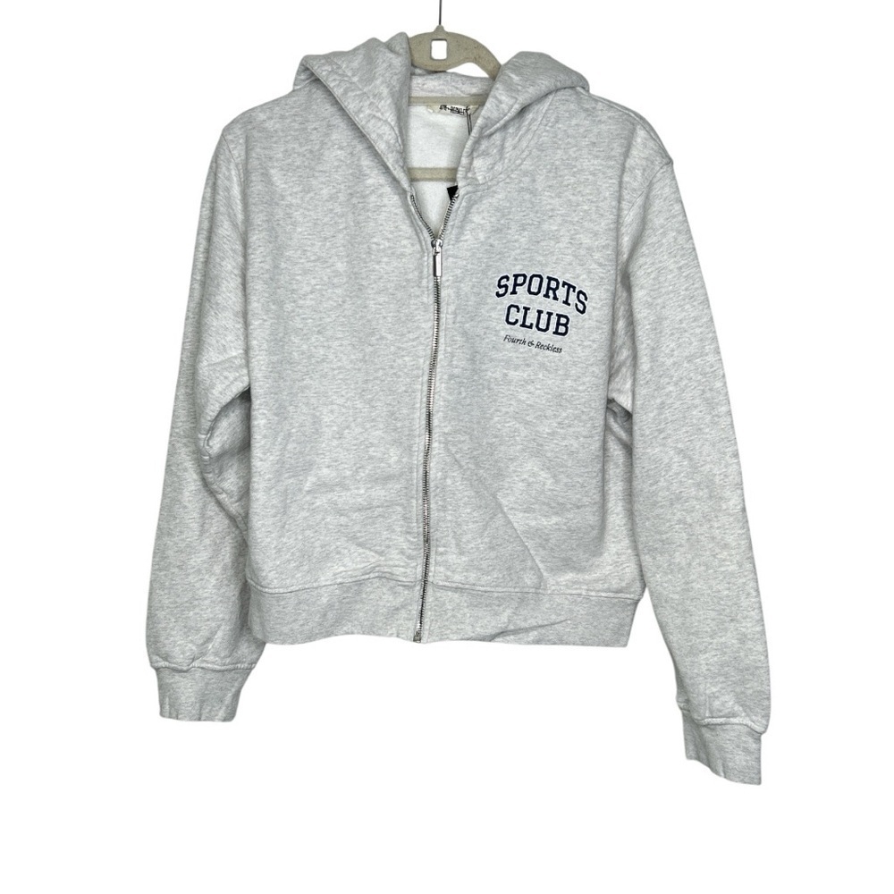 Anthropologie 4th & Reckless “Sports Club” Gray Zip Hoodie – Size Medium – NWT
